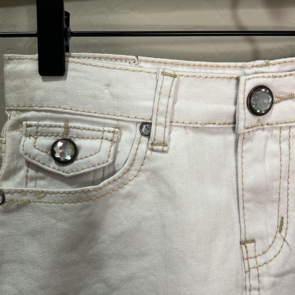 Vigoss Skirt Jean Girl Size 10 White Adjustable Waist Bling Rhinestone Fray Mini - Picture 4 of 10